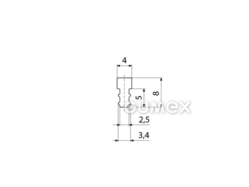 Silikónový profil tvaru "T", 8x4/2,5mm, 50°ShA, -60°C/+180°C, transparentný